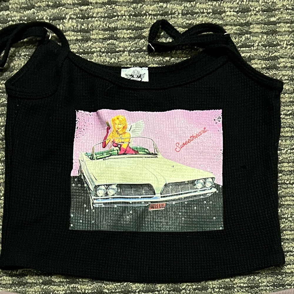 Boys Lie sweetheart tank top black and pink
